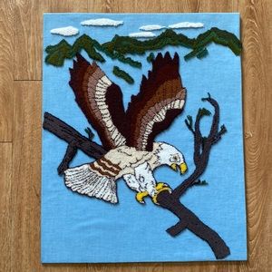Vintage mid century Bald Eagle carpet/rug art print on cotton background